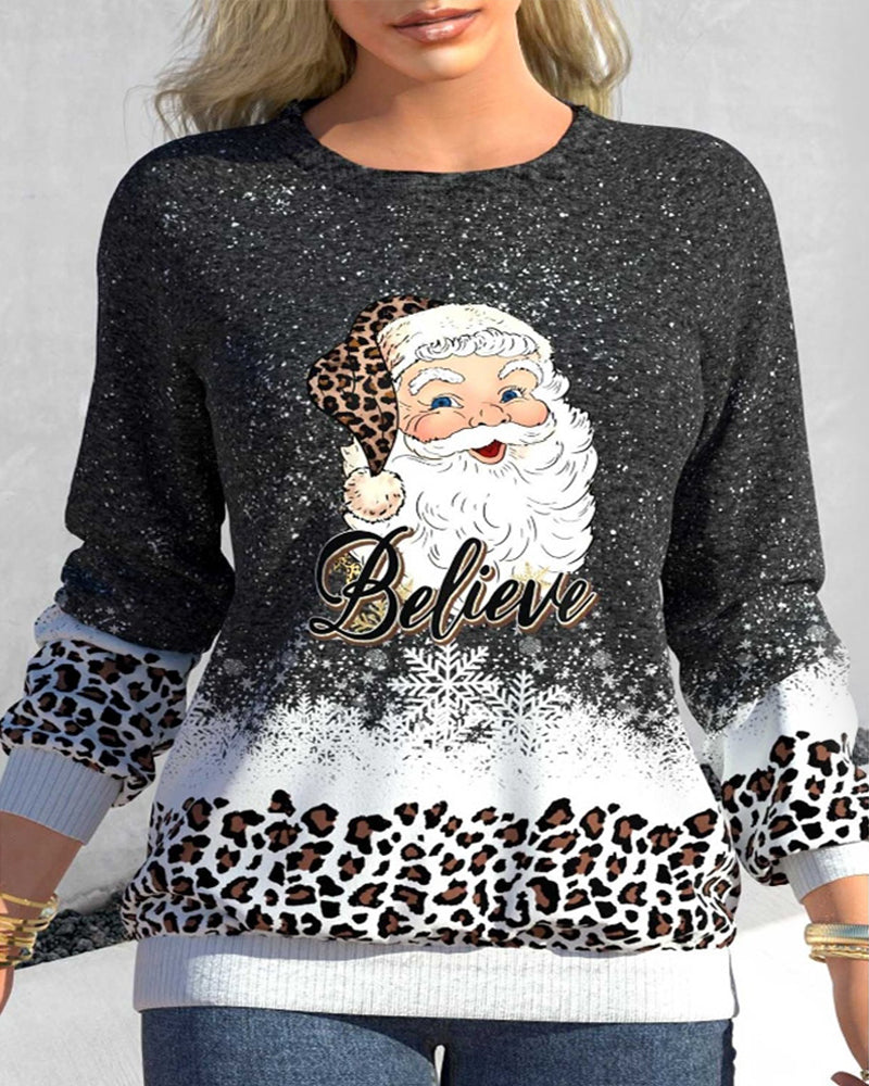 Modefest- Sweatshirt mit Weihnachtsmann- und Leopardenmuster Grau