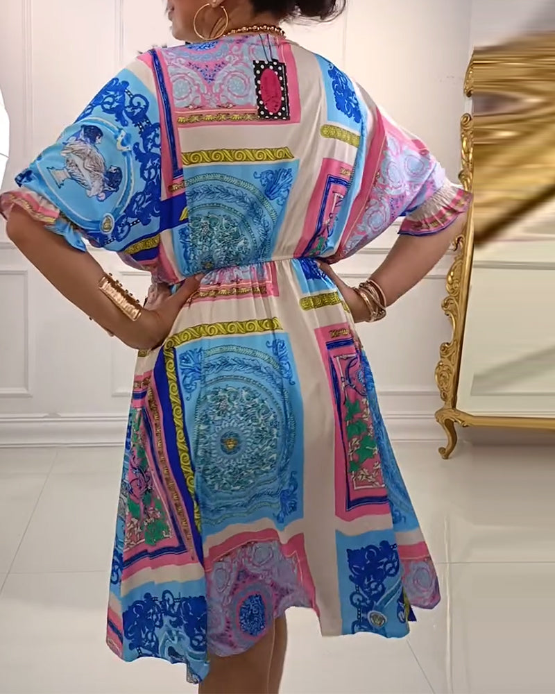 Modefest- Lässiges Kleid mit Knopfleiste und Patchwork-Print