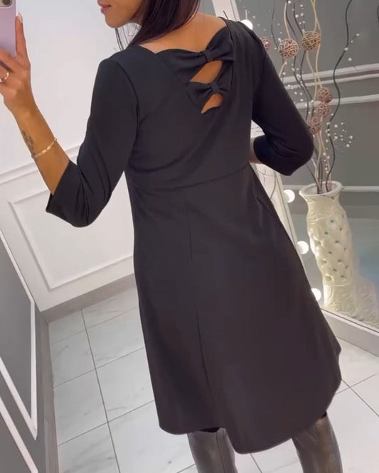 Modefest- Einfarbiges Kleid mit Schleife hinten Schwarz