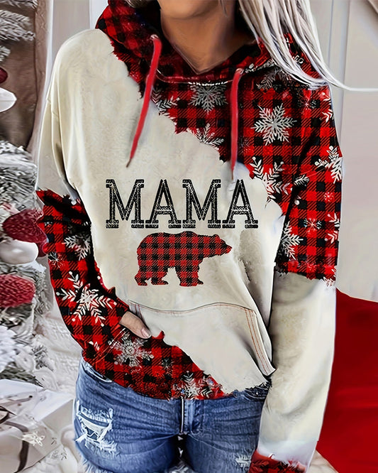 Hoodie with Christmas check pattern and snowflakes