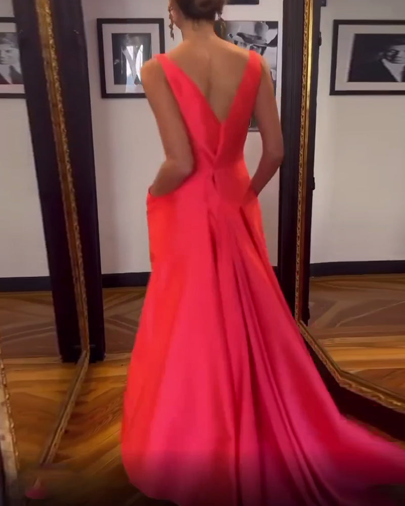 Modefest- Ärmelloses, einfarbiges, elegantes Kleid mit Tasche