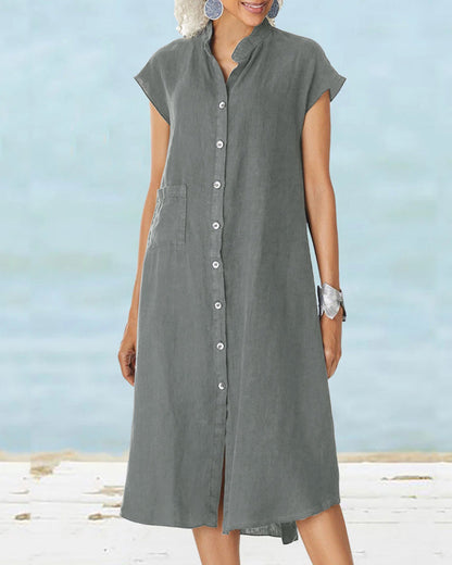 Modefest- Einreihiges Kleid mit Stehkragen und Tasche Grau