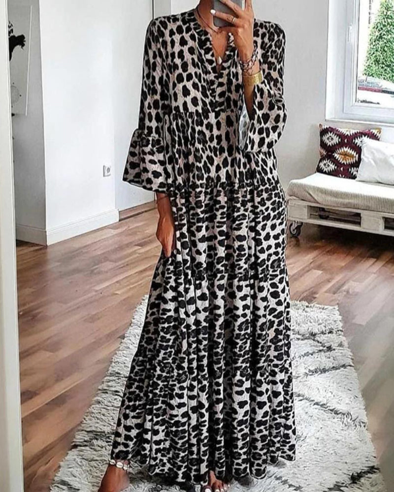 Modefest- Lockeres Kleid mit Leopardenmuster Grau