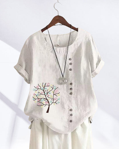 Modefest- Rundhals-T-Shirt mit Blätterdruck