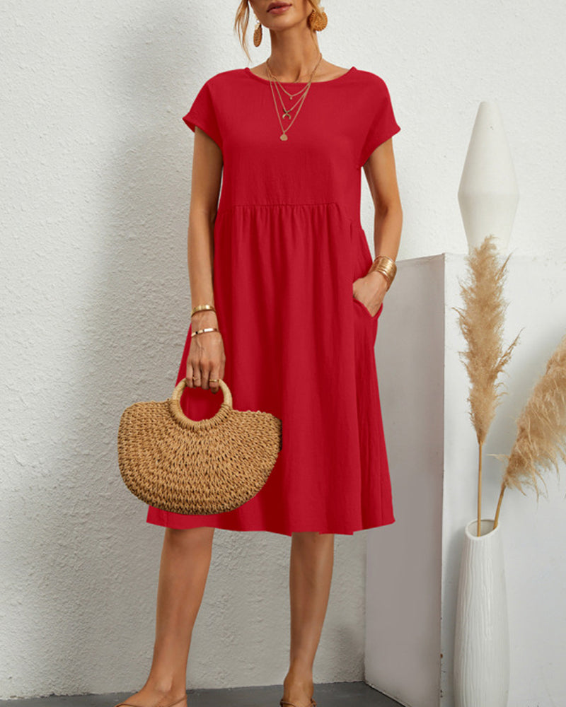 Modefest- Lockeres Kleid mit Rundhalsausschnitt Rot