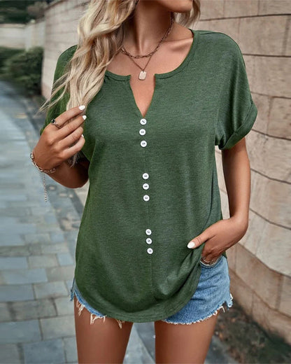 Modefest- Aushöhlen T-Shirt mit V-Ausschnitt und kurzen Ärmeln Grün