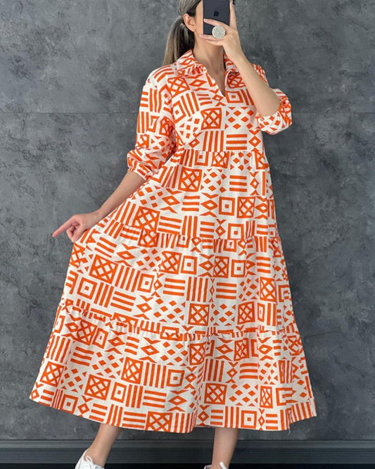 Modefest- Reverskleid mit geometrischem Druck Orange