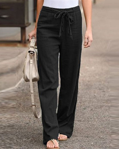 Modefest- Hose mit geradem Bein und elastischem Bund Schwarz