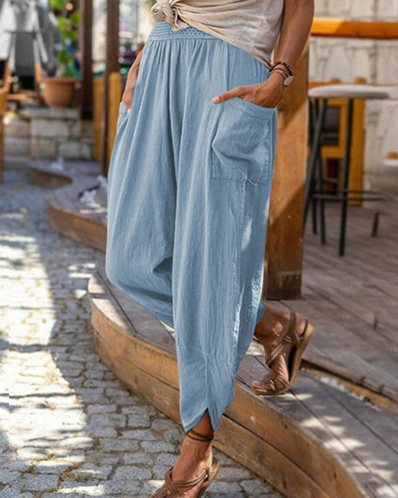 Modefest- Lässige Tapered-Hose in einfarbiger Farbe Himmelblau