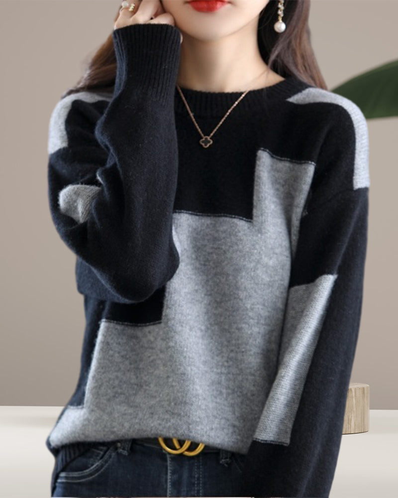 Modefest- Pullover mit langen Ärmeln in lässiger Kontrastfarbe
