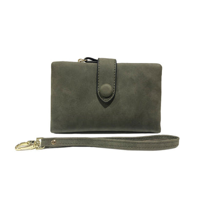Modefest- Kleine dreifach faltbare Lederbrieftasche für Damen Armeegrün