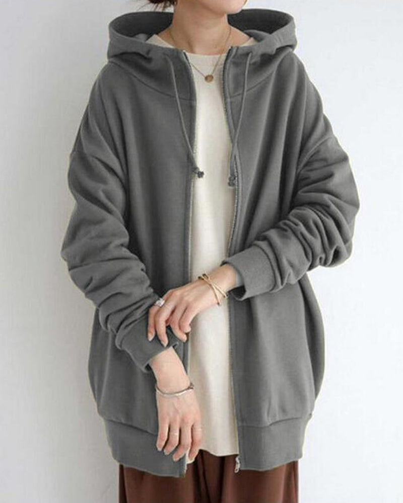Modefest- Lange sweatshirtjacke mit reißverschluss an der kapuze Grau