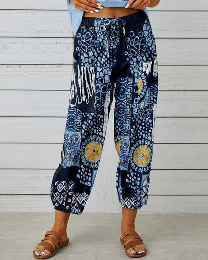 Modefest- Hose mit Vintage-Print Dunkelblau