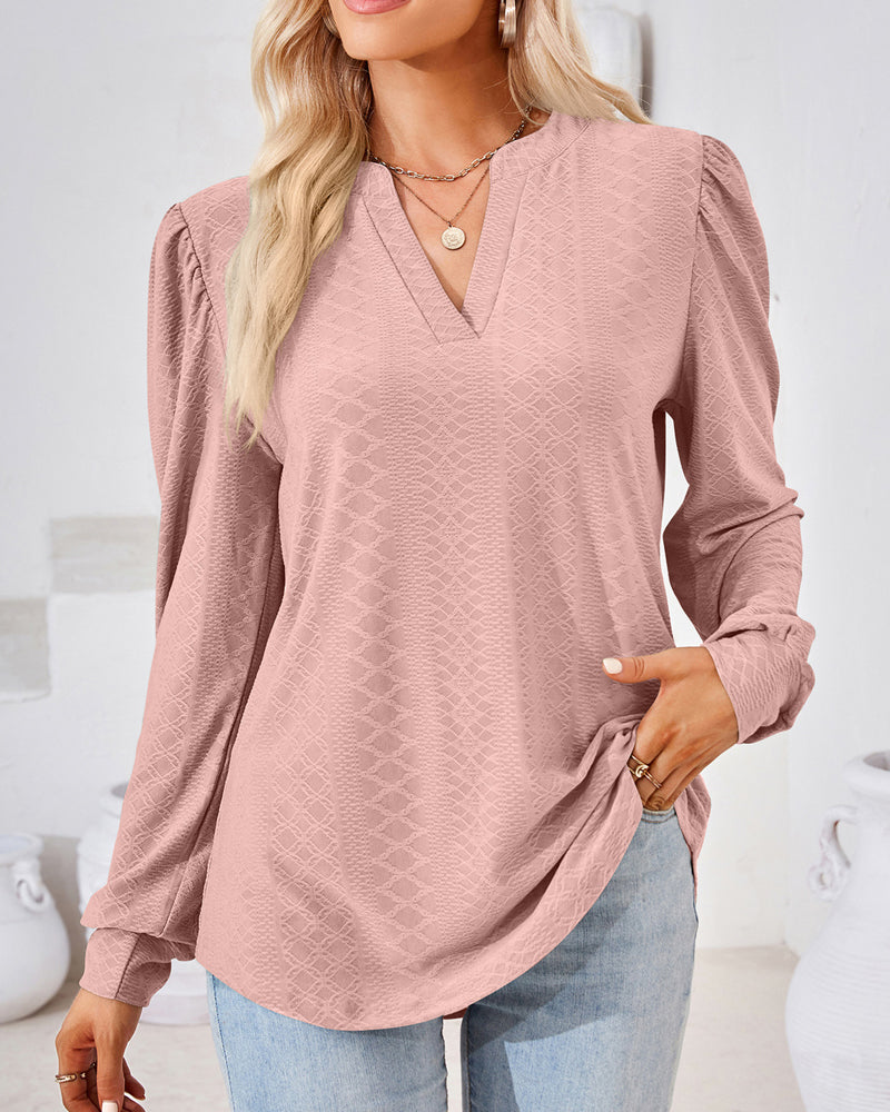 Modefest- Schlichtes Jacquard-Top mit V-Ausschnitt Rosa