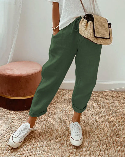 Modefest- Einfarbige Hose aus Baumwollleinen Grün