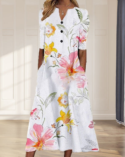 Modefest- Pulloverkleid mit Farbenfrohem Druck Blumen