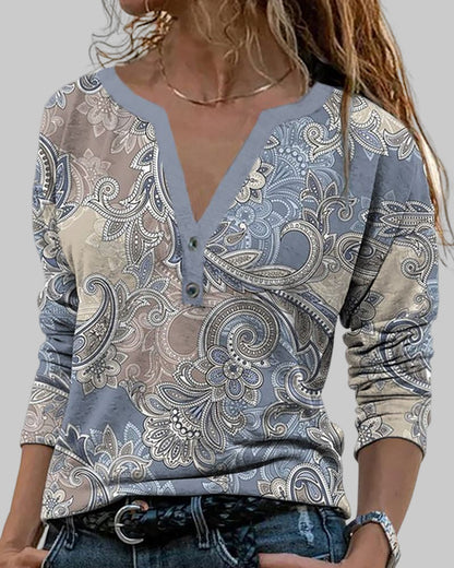 Modefest- Langarmshirt mit V-Ausschnitt und Paisley-Muster