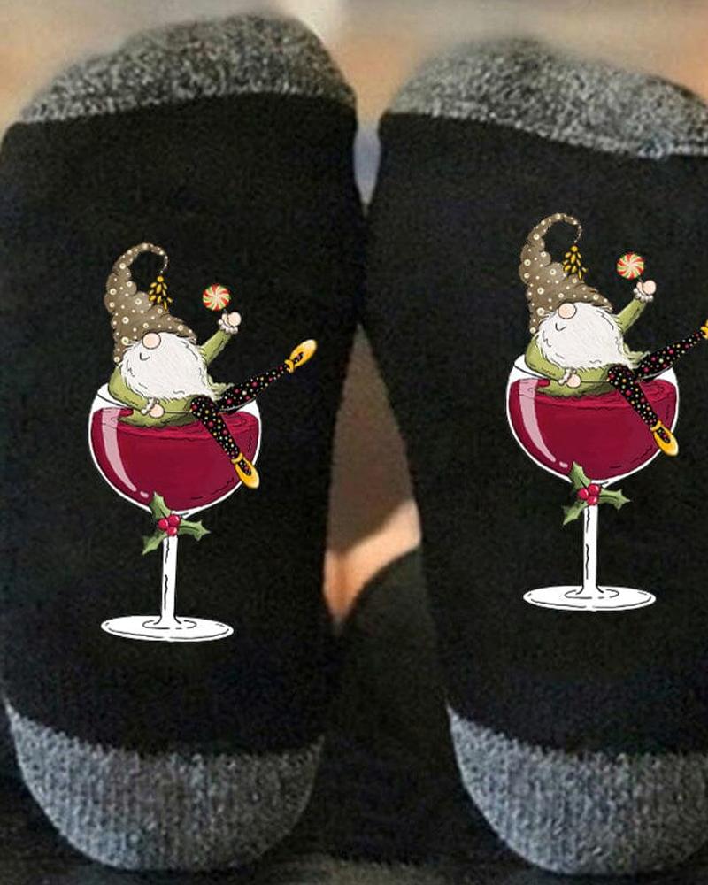 Modefest- 🧦Weihnachtswichtel Weinglas Unisex-Crew-Socken🧦