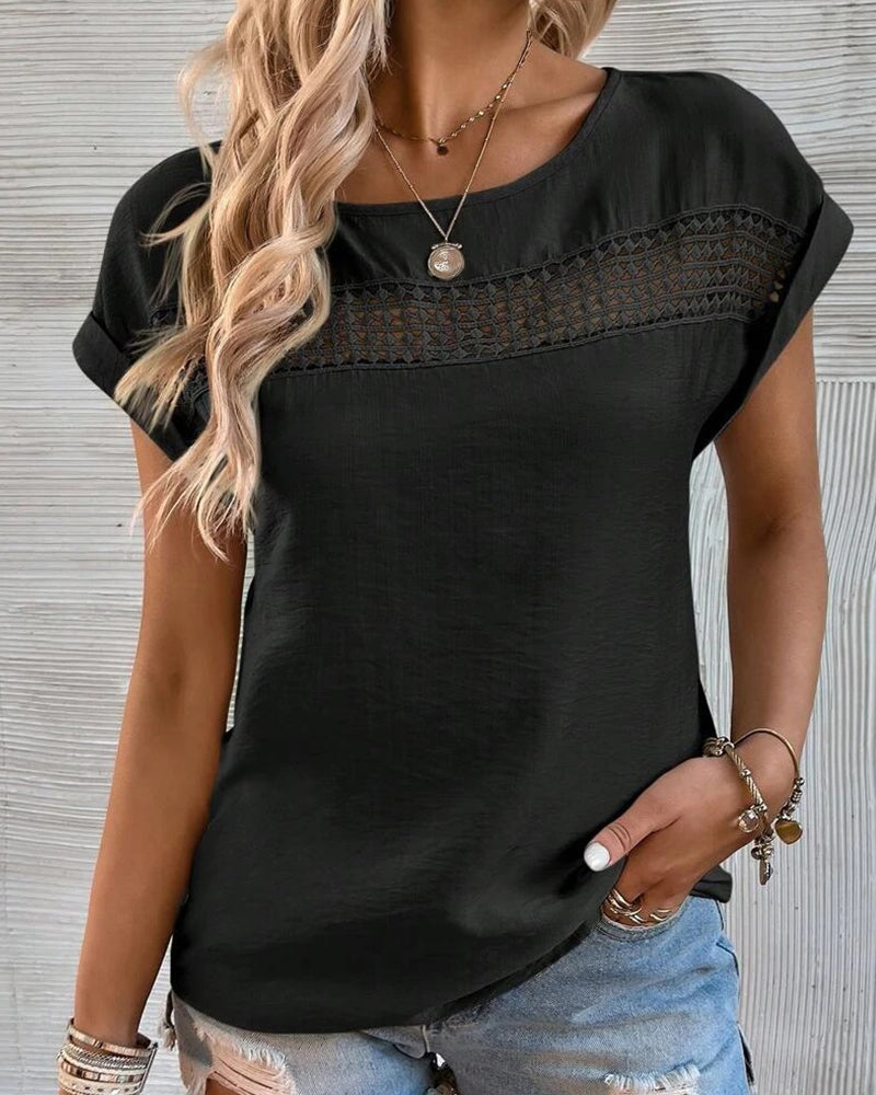 Modefest- Cutout-T-Shirt in Volltonfarbe Schwarz