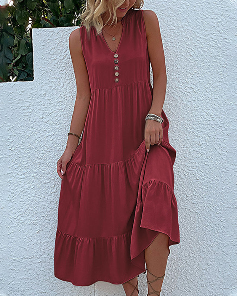 Modefest- Legeres, ärmelloses Kleid in Unifarbe Weinrot