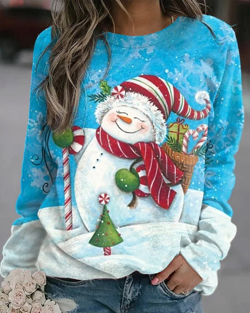 Modefest- Süßes Sweatshirt mit Schneemann-Print für Damen