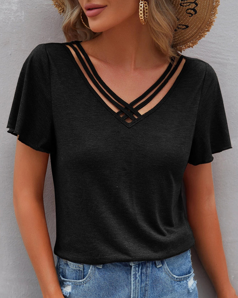 Modefest- Einfarbiges Cut Out T-Shirt Schwarz