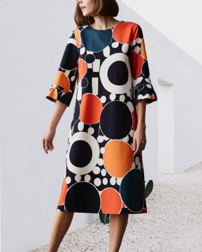 Modefest- Kleid mit geometrischem Print und Rundhalsausschnitt