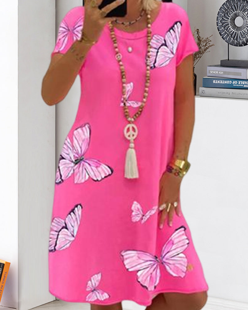 Modefest- Kurzärmliges Kleid mit Schmetterlingsdruck