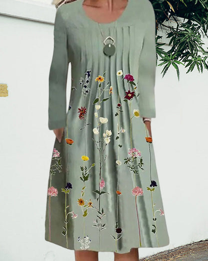 Modefest- Rundhalskleid mit Blumendruck