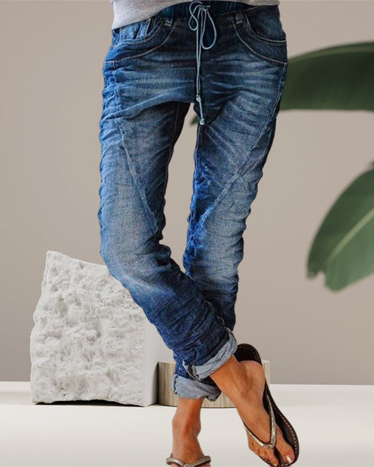 Modefest- Gekräuselte jeans mit kordelzug Blau
