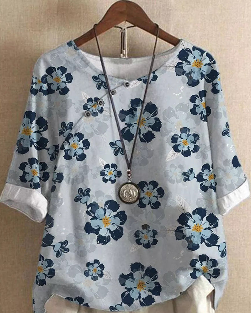 Modefest- Blumen-t-shirt mit halben ärmeln Marineblau