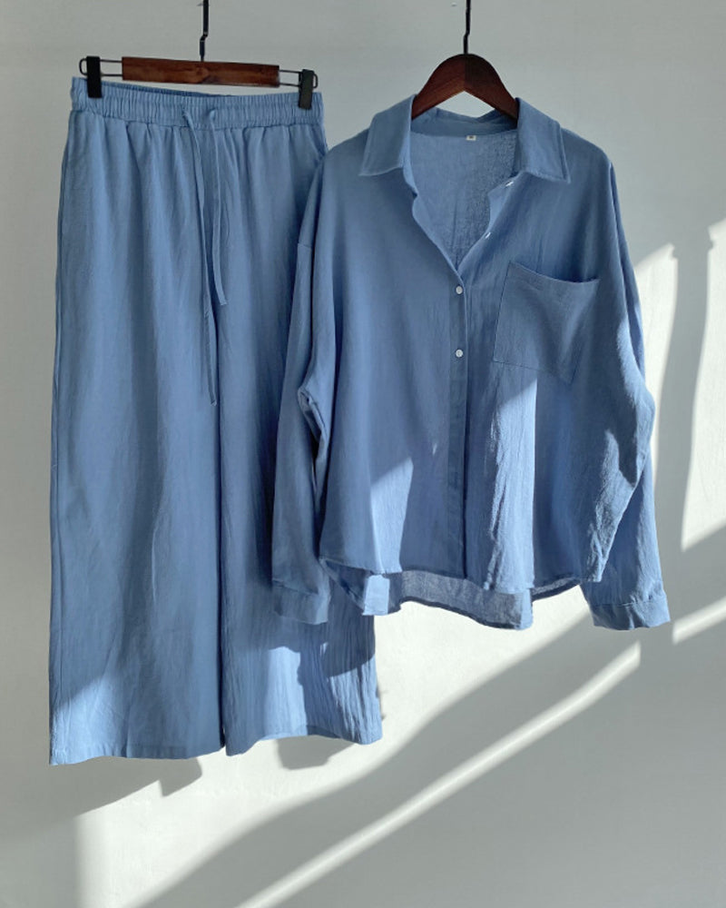 Modefest- Zweiteiliges Set mit einfarbiger Hemdhose Blau
