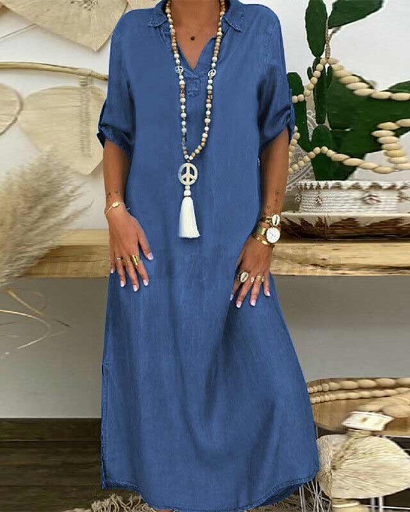 Modefest- Einfarbiges Jeanskleid Blau