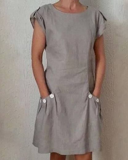 Modefest- Rejäl klänning med knappar i dubbel ficka Grå
