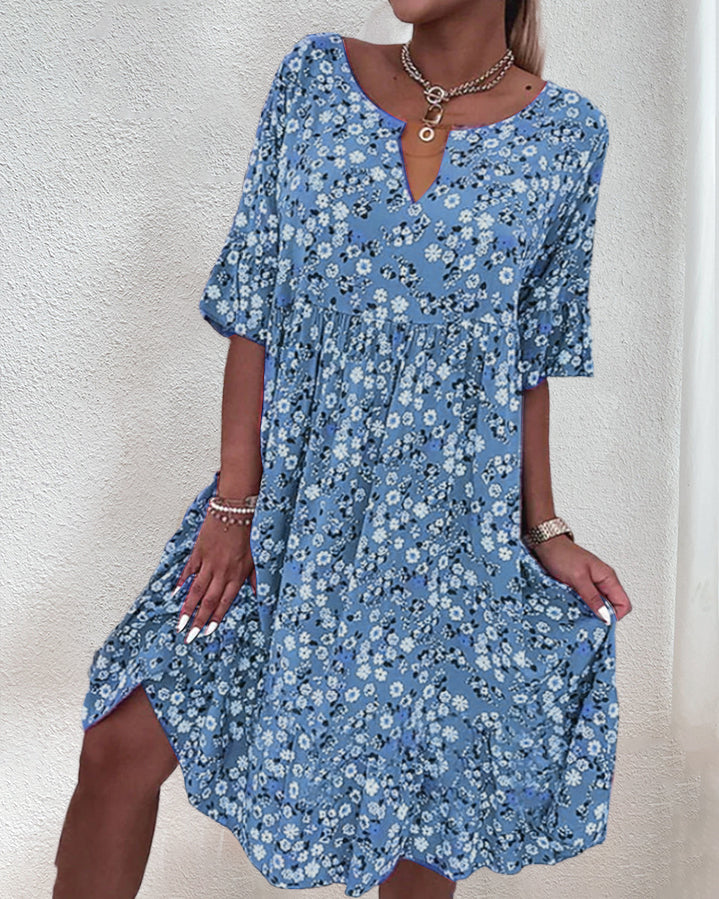 Modefest- Kleid mit halben Ärmeln und Blumendruck