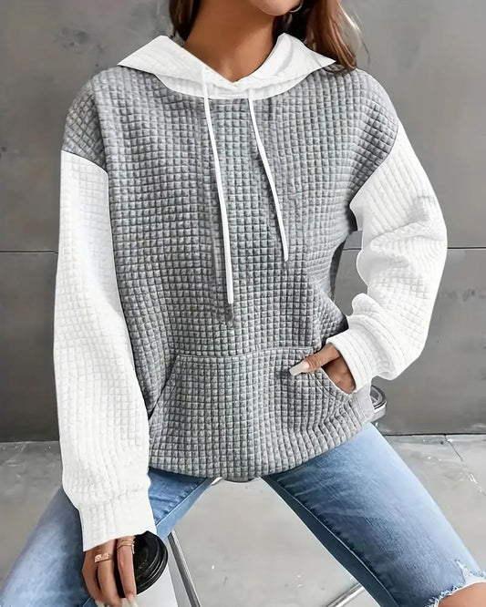 Sweat à capuche décontracté avec poche patchwork et laçage