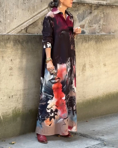 Modefest- Lässiges langes Kleid mit Graffiti-Print und Revers