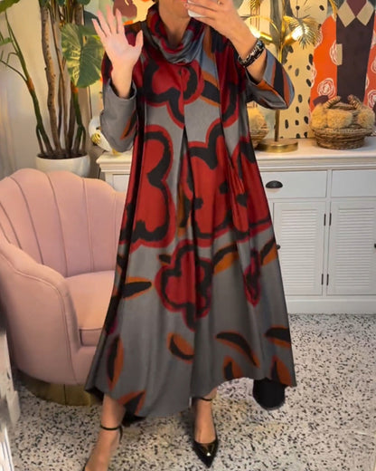 Modefest- Lässiges, bedrucktes Kleid mit Florkragen