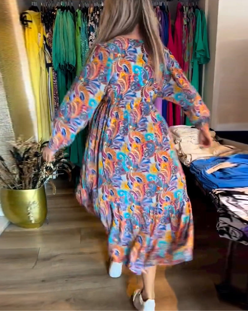 Modefest- Elegantes Kleid mit farbenfrohem Paisley-Print und V-Ausschnitt