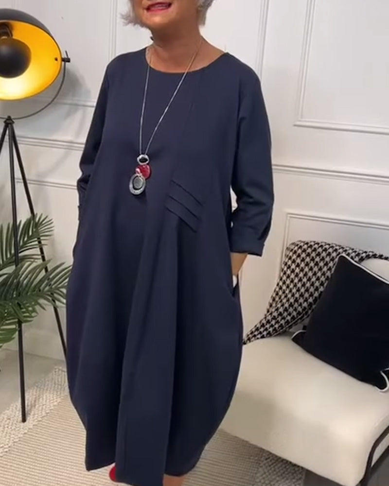 Robe ample à col rond, couleur unie et poche