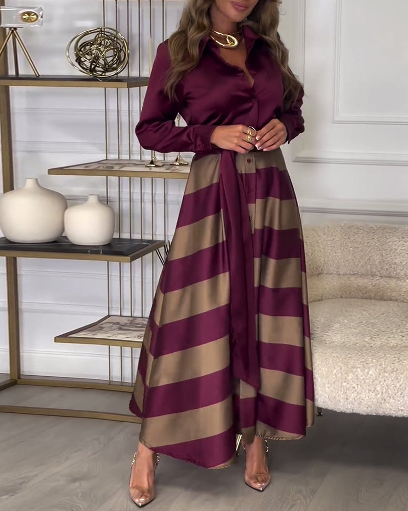 Elegantes kleid mit streifenmuster und reversriemen