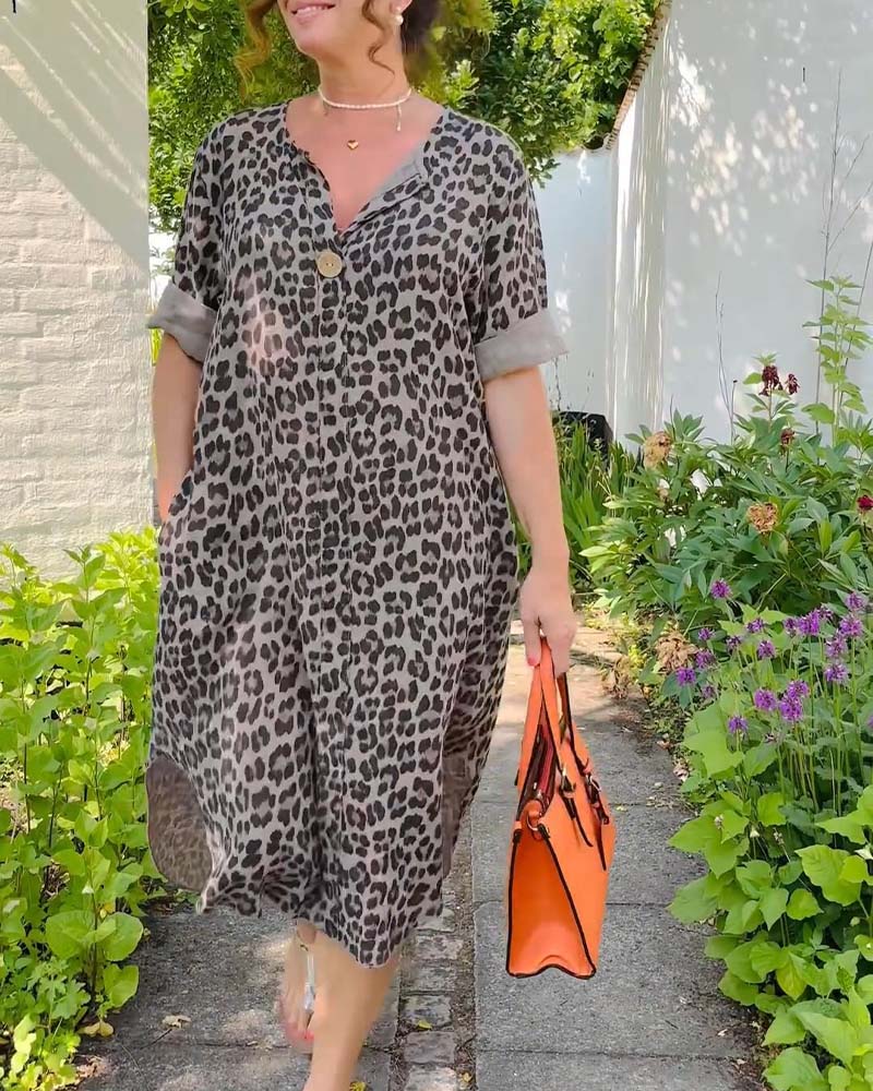 The short leopard dress is casual