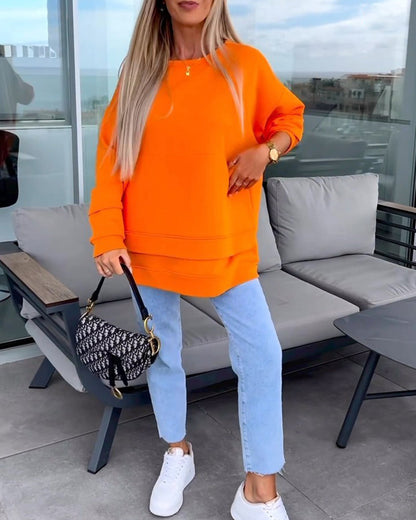 Solid color crew neck pullover sweatshirt