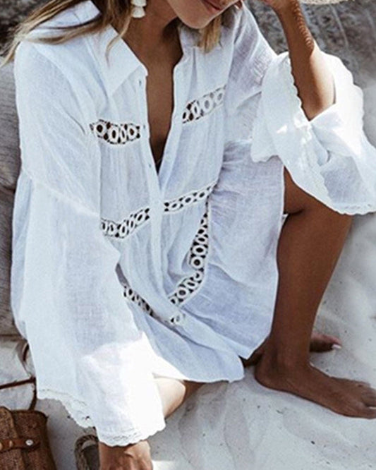 Modefest- Sommer-Boho-Shirt Einheitsgröße Weiß