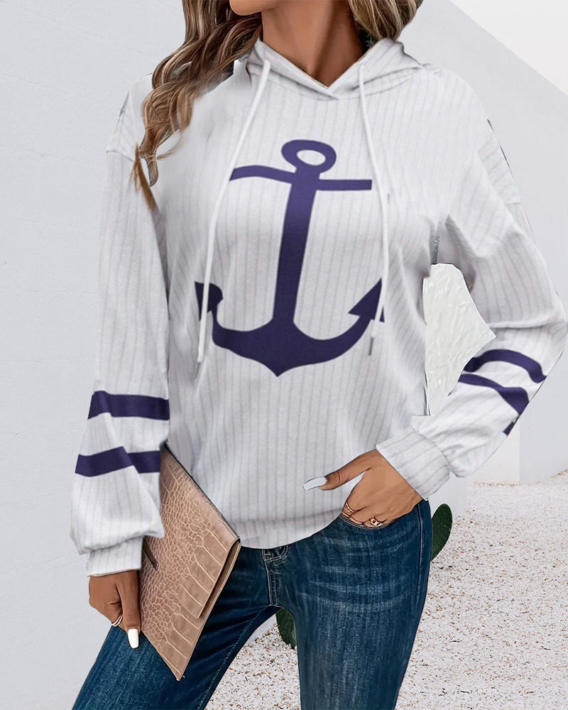 Casual printed hoodie with long sleeves and lace up