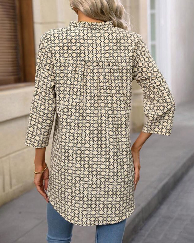 Modefest- Bluse mit geometrischem Print und V-Ausschnitt