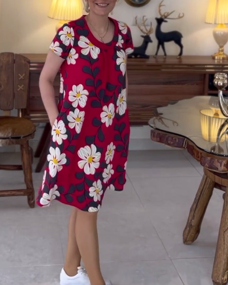 Kleid mit blumenmuster und rundhals