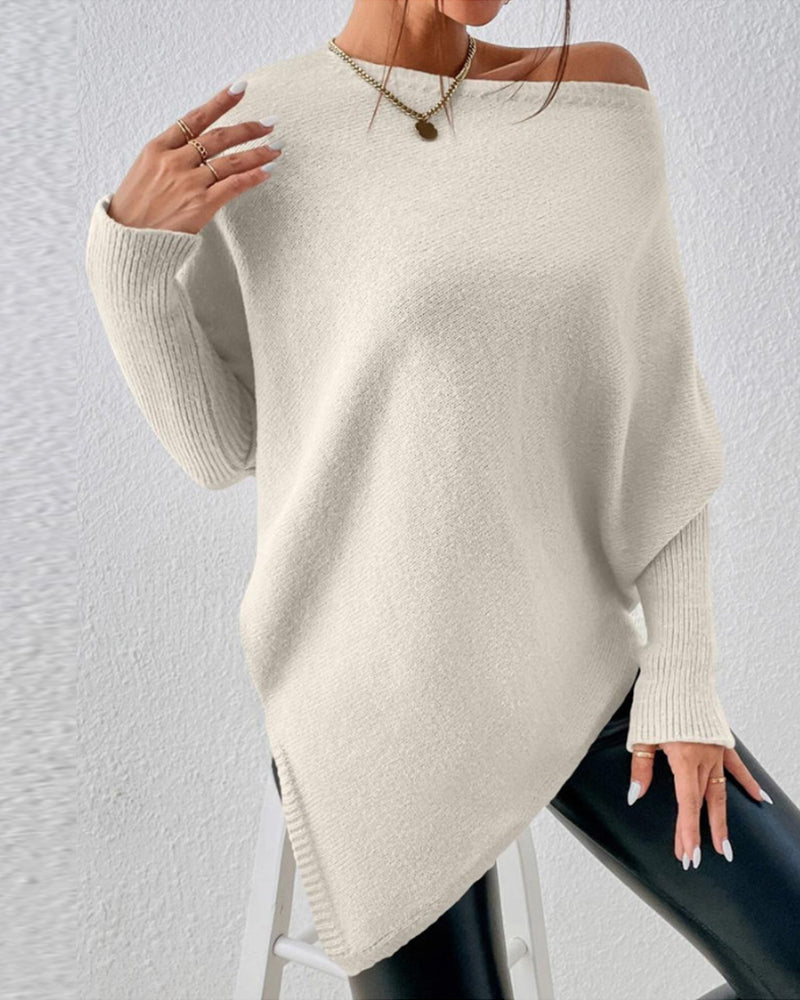 Modefest- Unifarbener Pullover mit unregelmäßigem Saum