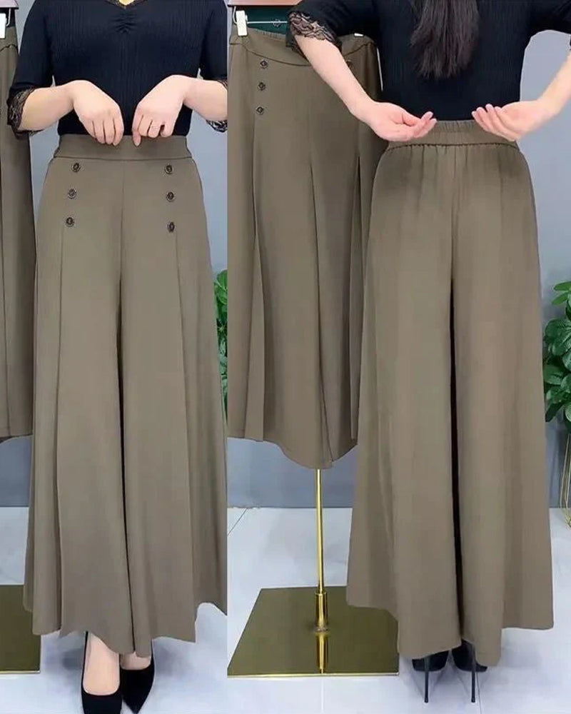 Modefest- Stylische Plissierte Hose Mit Weitem Bein Khaki