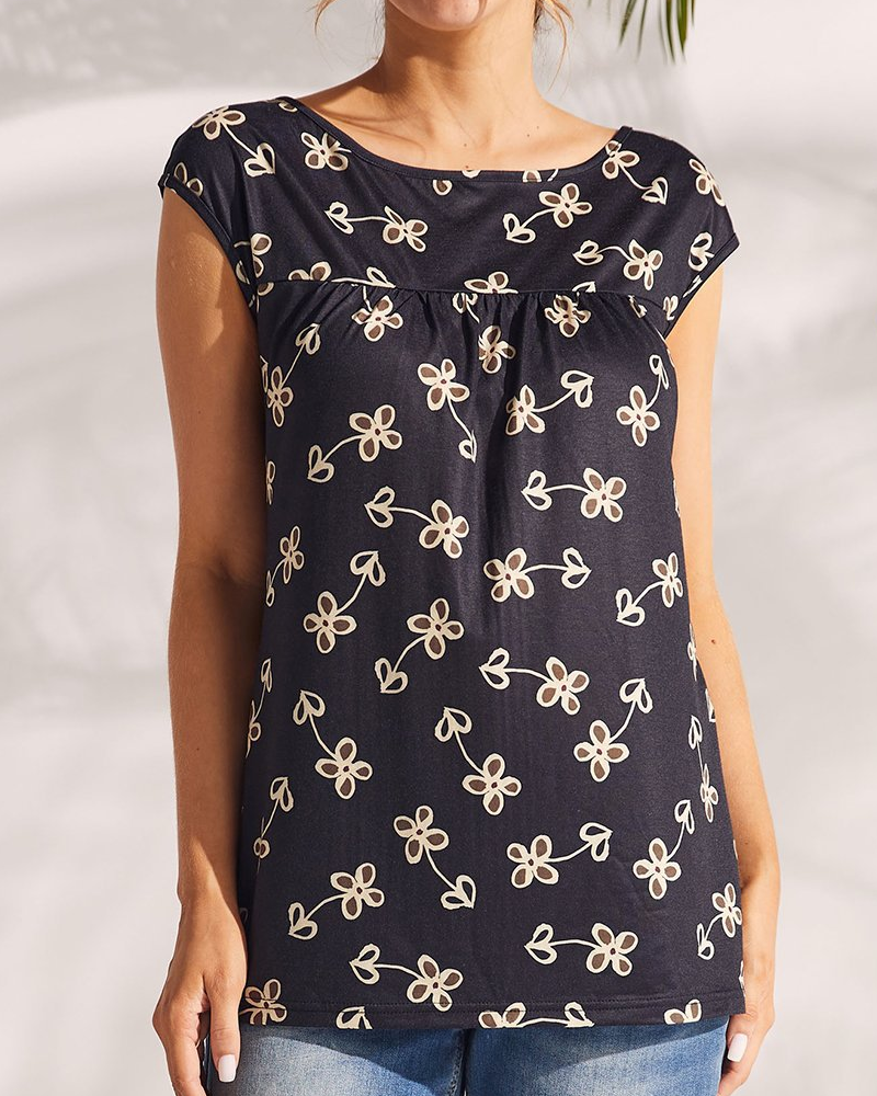 Modefest- T-Shirt mit Blumen- und Polka Dot-Print Grau